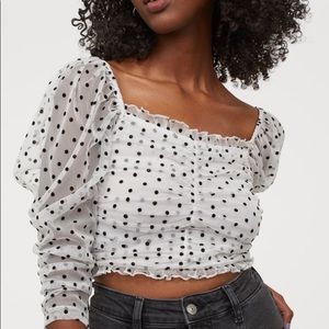 H&M polkadot crop top sheer sleeves Size L